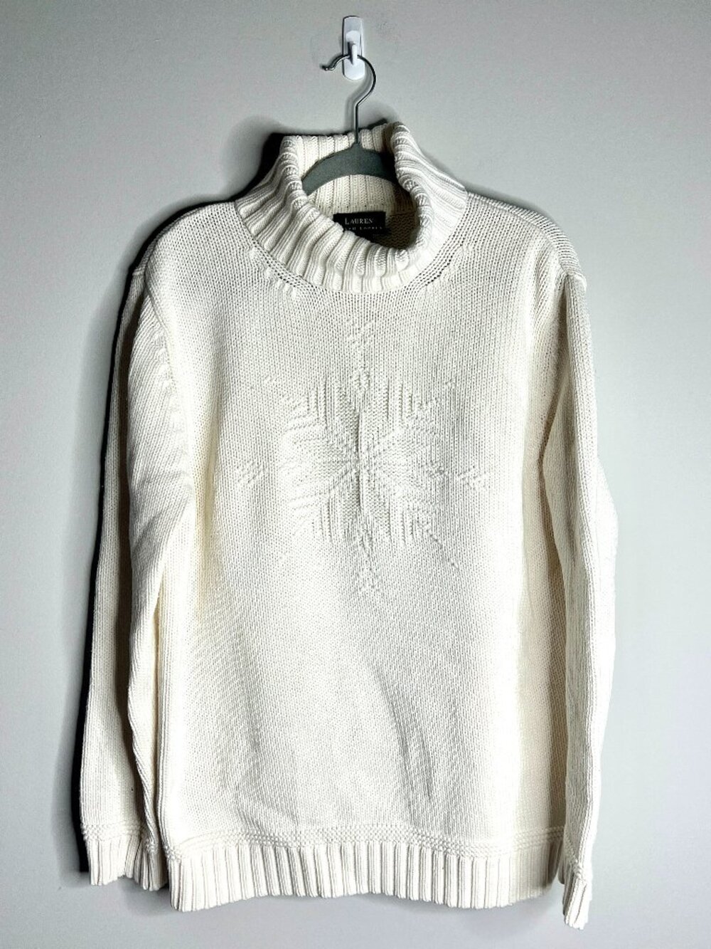 Lauren Ralph Lauren Snowflake Turtleneck Chunky-Knit Sweater Winter Cozy Sz XL